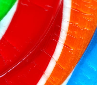 A close-up of a colorful lollipop candy