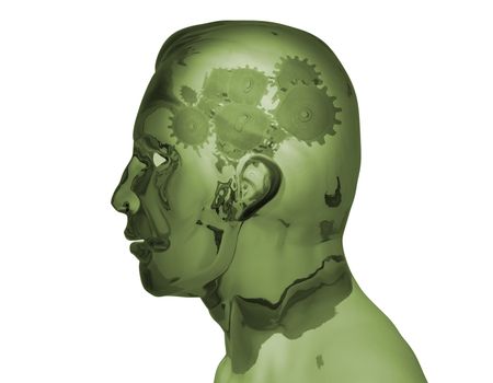 Concept image of gears inside of a man's head.