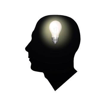 Image of a light bulb inside of a man's head.