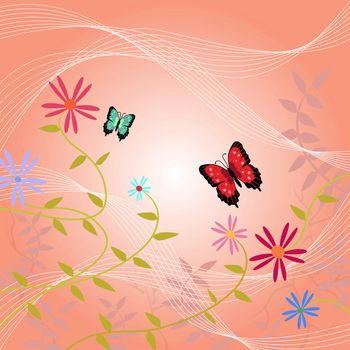 Image of a floral background with butterflies and leaves.