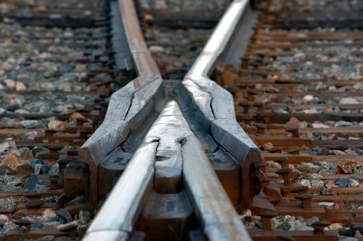 A close-up picture of a rail road intersection