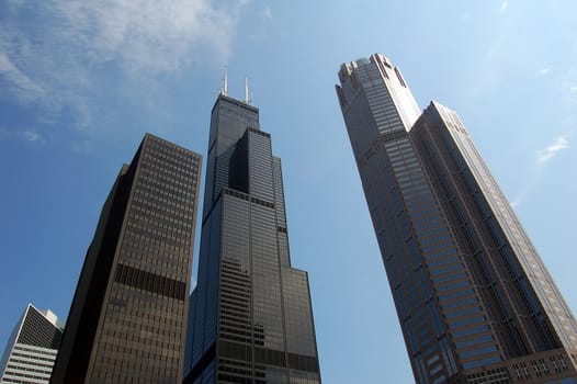 Picture of several very modern skyscrapers in Chicago