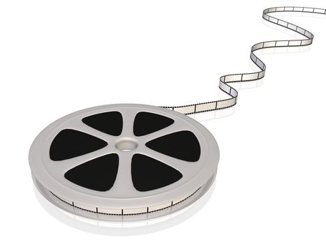 Image of a 3D film reel isolated on a white background.