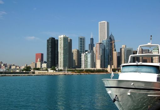 A view of the Chicago skyline as seen from the Navy Pier