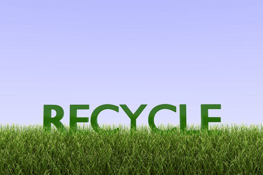 The message "Recycle" on green grass against a blue sky.