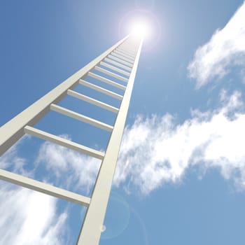 Concept image of a ladder reaching up towards a blue sky.