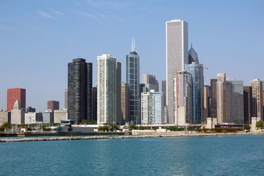 A view of the Chicago skyline as seen from the Navy Pier