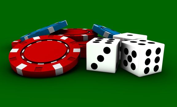Gambling Chips on a Green Casino Table