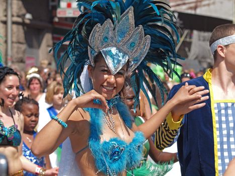 COPENHAGEN - MAY 22: 28th annual Copenhagen Carnival parade of fantastic costumes, samba dancing and Latin styles starts on May 21 - 23. The festivities on this colourful tradition is admission free.