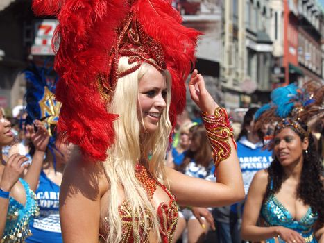 COPENHAGEN - MAY 22: 28th annual Copenhagen Carnival parade of fantastic costumes, samba dancing and Latin styles starts on May 21 - 23. The festivities on this colourful tradition is admission free.