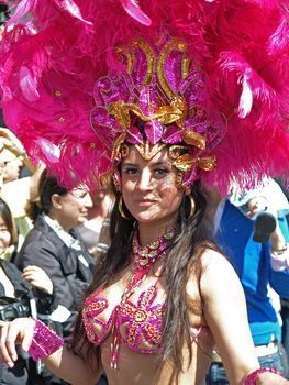 COPENHAGEN - MAY 22: 28th annual Copenhagen Carnival parade of fantastic costumes, samba dancing and Latin styles starts on May 21 - 23. The festivities on this colourful tradition is admission free.