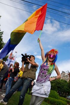 BUCHAREST - MAY 22 : Participants parade at Gay Fest Parade May 22, 2010 in Bucharest, Romania