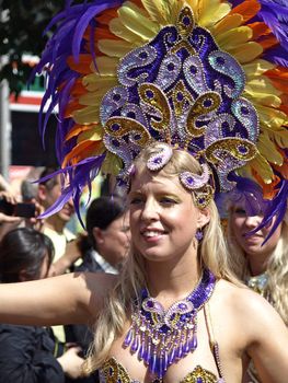 COPENHAGEN - MAY 22: 28th annual Copenhagen Carnival parade of fantastic costumes, samba dancing and Latin styles starts on May 21 - 23. The festivities on this colourful tradition is admission free. 