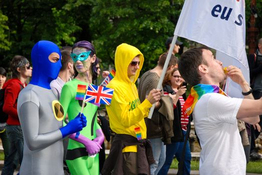 BUCHAREST - MAY 22 : Participants parade at Gay Fest Parade May 22, 2010 in Bucharest, Romania