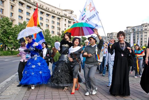 BUCHAREST - MAY 22 : Participants parade at Gay Fest Parade May 22, 2010 in Bucharest, Romania