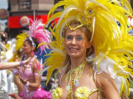 COPENHAGEN - MAY 22: 28th annual Copenhagen Carnival parade of fantastic costumes, samba dancing and Latin styles starts on May 21 - 23. The festivities on this colourful tradition is admission free.