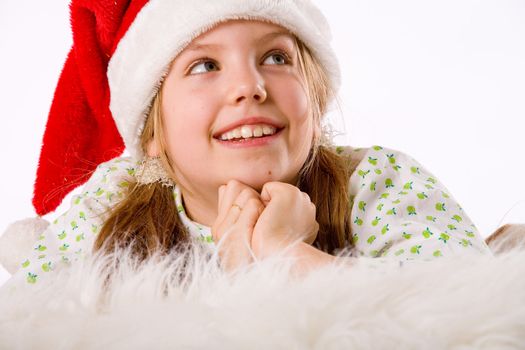 Happy blond girl and her christmas thoughts