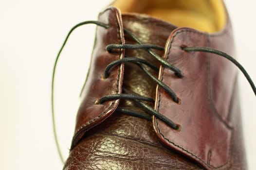 Mens brown shoe with black shoe string