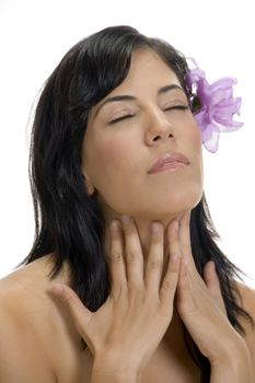 sexy model with closed eyes on an isolated white background