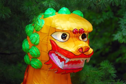 Portrait of an Illuminated Chinese Dragon with a green background