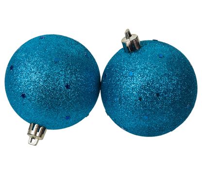 Two blue shine New Year's balls on the white background