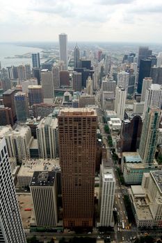 A view of Chicago looking south from the top of a skyscraper