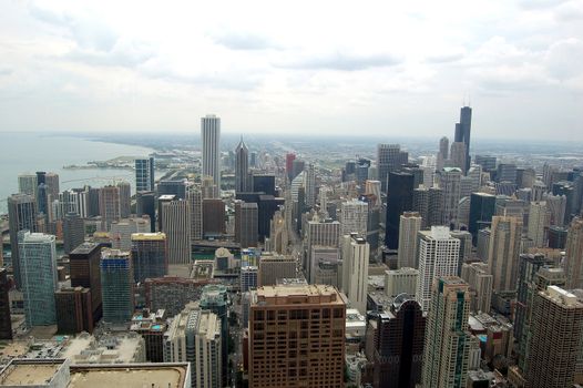 A view of Chicago looking south from the top of a skyscraper
