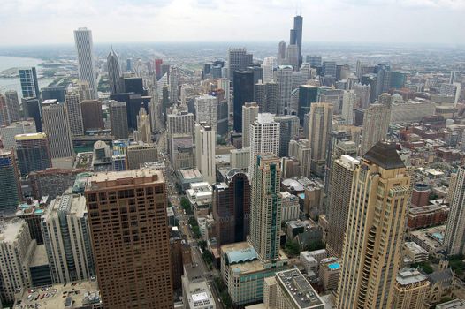 A view of Chicago looking south from the top of a skyscraper