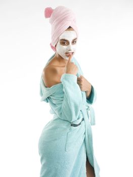 cute and nice girl with face cream mask looking the camera sexy