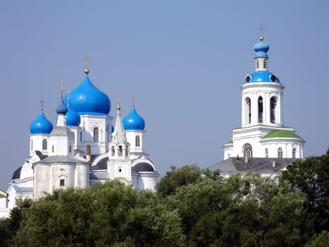 Very beautiful Russian churches with blue cupolas
