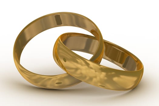 Two gold wedding rings. the 3D image.