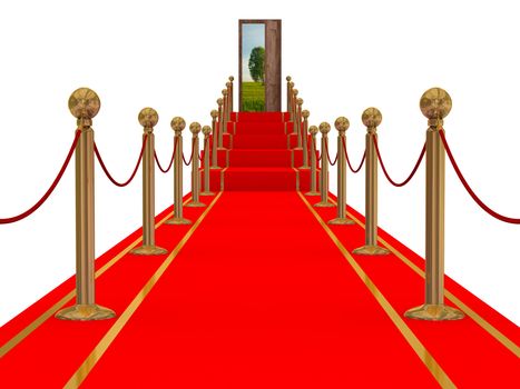 Red carpet path on a stair. 3D image.