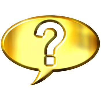 3d golden speech bubble with question mark isolated in white