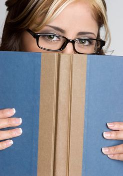 Book reading woman wearing glasses