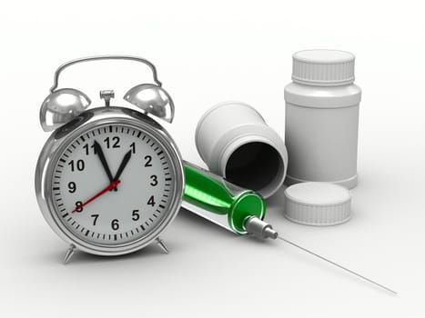 Drug intake under schedule. Isolated 3D image