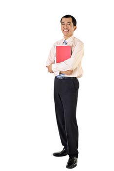 Happy business man portrait with smiling face isolated on white background.