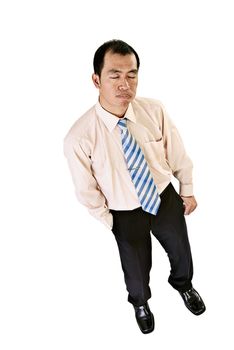 Tired business man portrait of Asian isolated on white background.