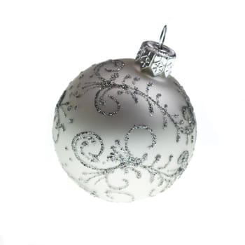 Silver Christmas bauble on white background