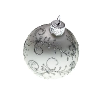 Silver Christmas bauble on white background