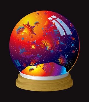 Multi coloured snow globe with flakes of rainbow dust