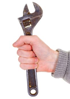 The big old wrench in a man's hand