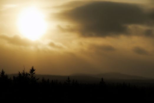 A sunset of a very cold day in northern Canada