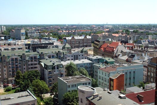 Poland, Wroclaw - beautiful cityscape with blue sky, general city view from Maria Magdalena's Church tower.