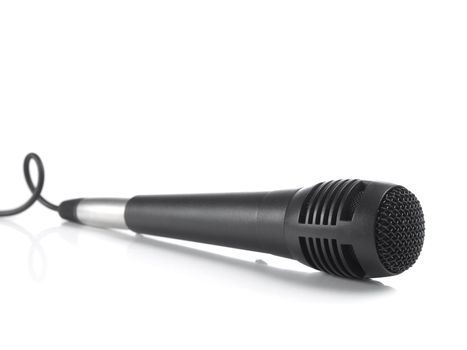 A black microphone isolated on white background.