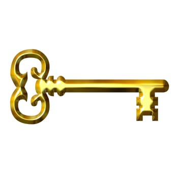 3d golden vintage key isolated in white