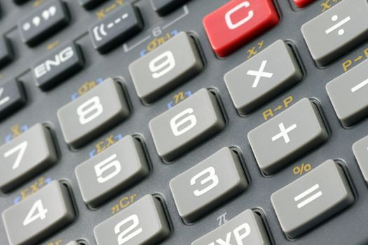 Close up of a scientific calculator keypad