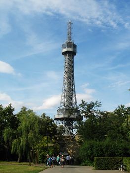 Steel tower copy of famous Eiffel tower in Prague Chzech