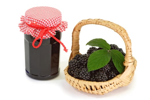 Blackberry marmalade on bright background