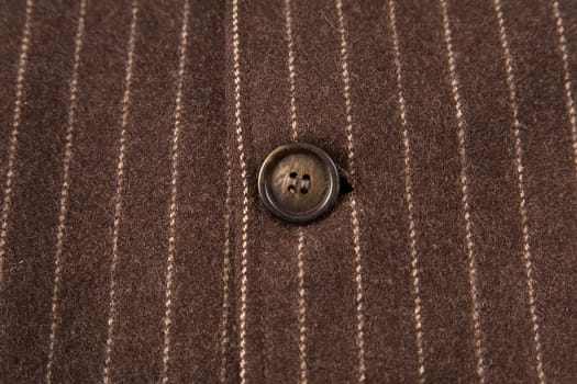 front view of classic striped fabric with close-up of brown button 