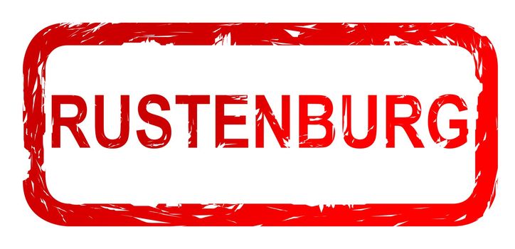 Used red Rustenburg city travel passport stamp, isolated on white background.